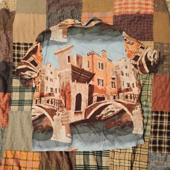 H&M Men's Blue and Brown Graphic Button Down Shirt - Picture 4 of 4